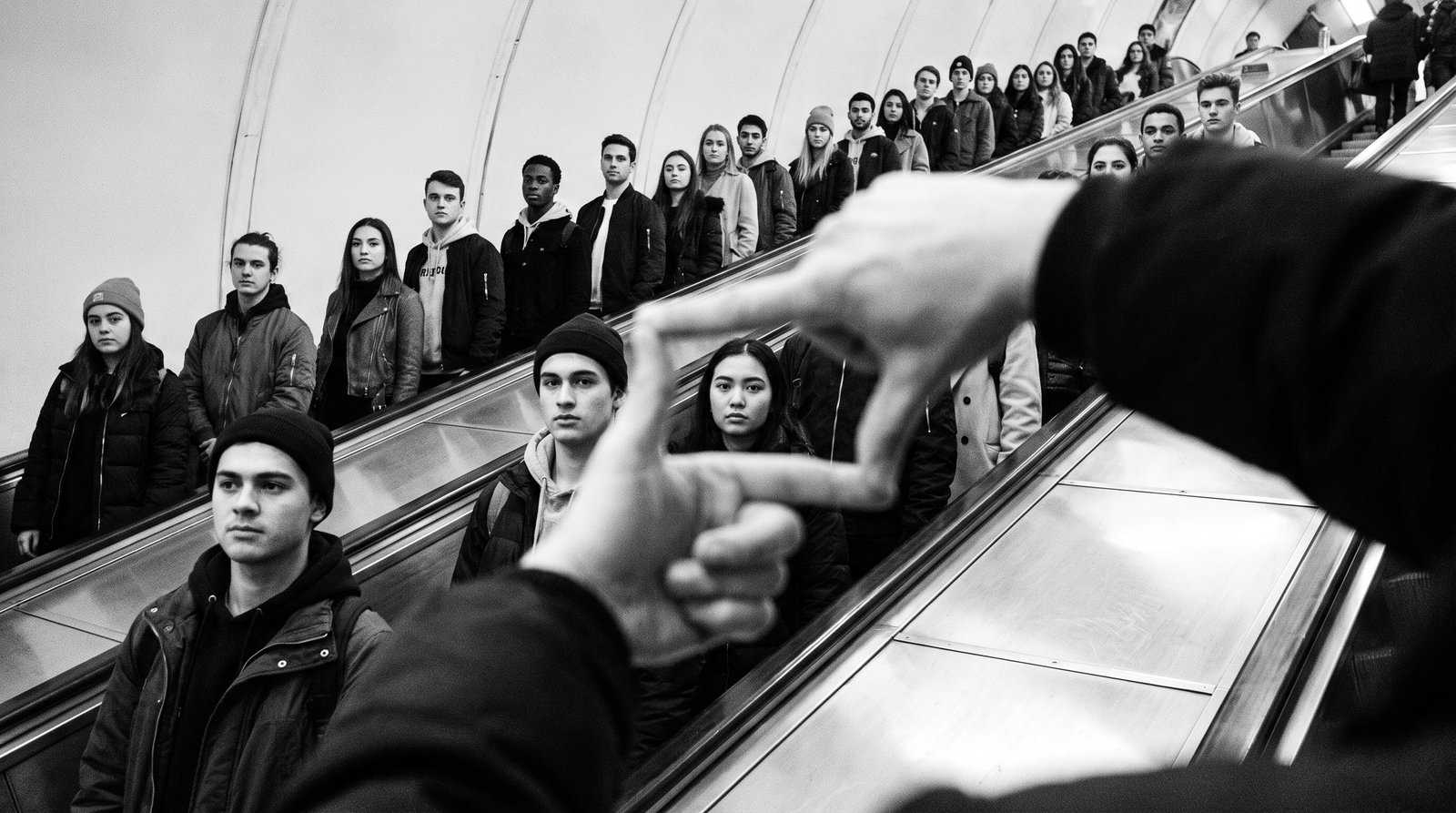 Foule dans un escalator